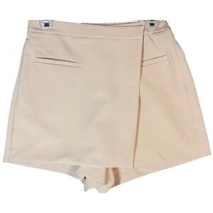 Wishlist Mini Skort Shorts Womens Small Khaki Faux Wrap Pockets Elastic Hipster